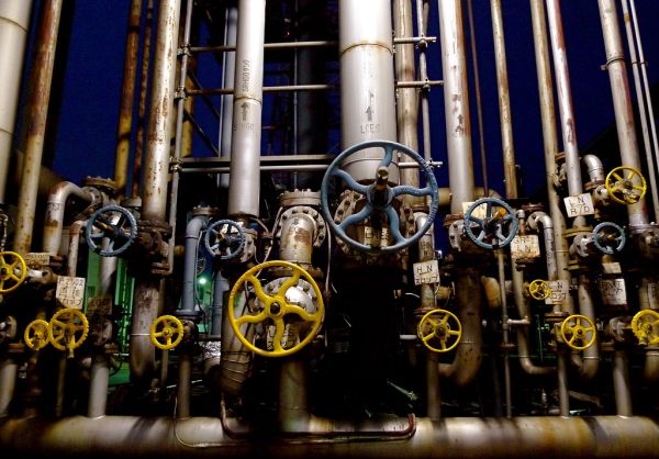 Industrial piping and valves in a process plant
